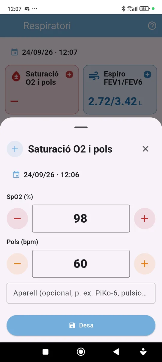 Fitxa d’entrada de saturació i pols